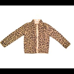 Joe Fresh Cropped Sherpa Cheetah Print Zip-Up Cardigan